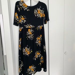 Black And Yellow Floral Midi Dress